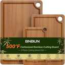 Bamboo Cutting Board for Kitchen 3-Piece Wooden Boards with Juice Grooves, Side Handles, Non-Slip Mats Perfect for Meat, Veggies, Fruit Ideal Kitchen Gift