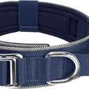 3 x Tactical Dog Collar for Medium & Large Dogs - Military Nylon Training Collar with Control Handle, Adjustable Reflective Collars with Metal Buckle for Training Walking Navyblue