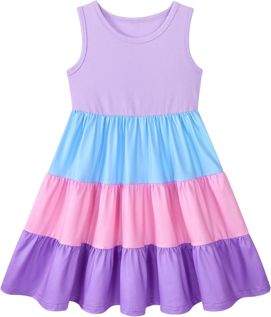 Lovekider Little Girls Casual Cotton Sleeveless Dresses Summer Swing Twirly Sundress Kids 3D Cute Sun Dress 4-8T (Purple)