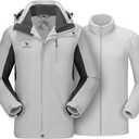 CAMEL CROWN Men's Ski Jacket 3 in 1 Waterproof Winter Jacket Snow Jacket Windproof Hooded with Inner Warm Fleece Coat, Silver Grey, Size Small