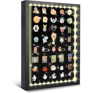 Light Up Pin Display Case  16x12 Black Enamel Pin Display Board with Light, Pin Holder and Pin Collection Display Frame, Pin Display for Wall or Tabletop, Pin Board for Enamel Pins