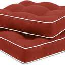 Favoyard Patio Cushions 17 x 17 Inch Indoor & Outdoor Chair Cushions Water-Resistant Seat Cushion for Patio Furniture 3-Year Color Fastness Square Tufted Couch Chair Pads with Ties, 2 Pack, Red