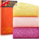 3 Piece Bright Style African exfoliating net Exfoliating Shower Set Long Bath Sponges for Smooth, Refreshed Skin, The Exterior Gleams - Ideal for Daily Use (Bright Yellow, Pink, Purple)