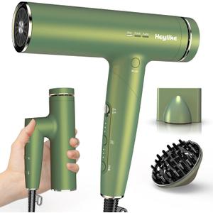 High Speed Plasma Ion Hair Dryer with Diffuser, Professional Blow Dryer 130000 RPM Brushless Motor for Fast Drying,1500W 3Temps/3Speeds Thermo-Control Lightweight Hairdryer for Women Home Travel Salon (Green)