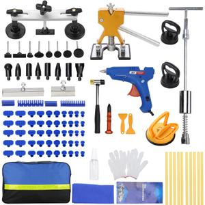 97PCS Dent Puller Kit, Paint less Auto Body Dent Repair Kit with Golden Lifter, Slide Hammer T-bar Dent Puller, Bridge Puller, Suction Cup and Glue Gun for Car Dent Remove Auto Body Dent Removal Kit