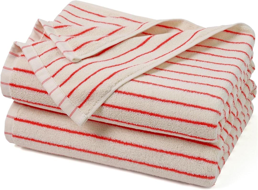Jacquotha Striped Bath Towels Set of 2 (Coral Red), Lighter & Quick Dry Towels Large 27.5 x 55 inches, Farmhouse for Bathroom Decor, Shower, Pool Days