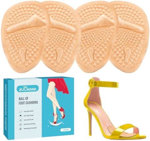 ZUCNANA Metatarsal Pads | 2 Pairs High Heel Inserts | Soft Gel Shoe Inserts for Women | Reusable Ball of Foot Cushions for Women Foot Pain Relief and Comfort | One Size Fits Any (Golden)