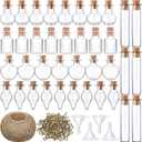 Geiserailie 50 Pieces Small Tiny Glass Spell Jars Bottle with Cork Stopper Witchy Gifts Witchcraft Supplies Wishing Bottles with Eye Screws Funnel Rope for DIY Crafts(Transparent, Style A)