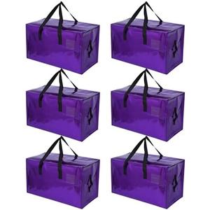STOWM 6 Pack Moving Bags Heavy Duty, Extra Large Moving Bags, Moving Supplies, Storage Bags with Handles and Zippers, Waterproof Totes for Storage Saving Packaging Shipping and Travel(Laser Purple)