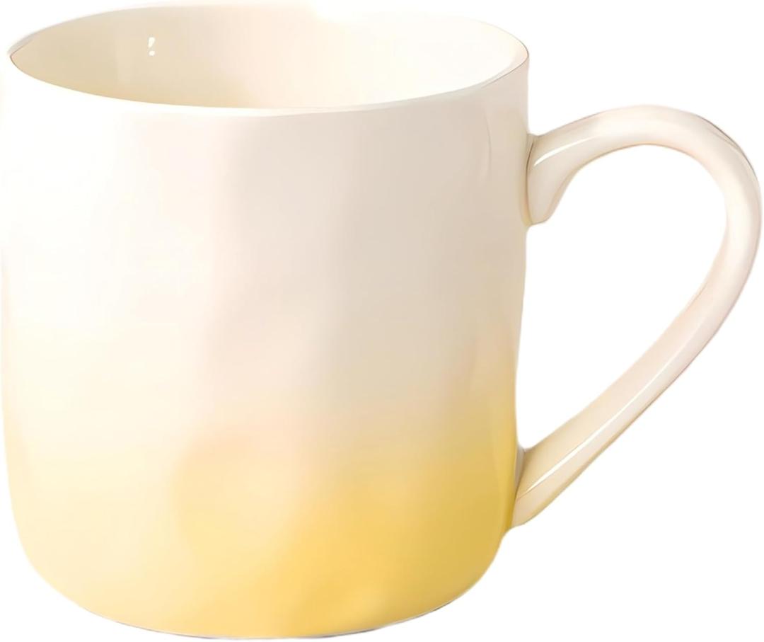 Creative Gradient Macaroon Color Ceramic Handmade Kawaii Coffee Mug with Handle Dishwasher and Microwave Safe Cute Breakfast Tea Milk 13 Oz Cup for Family Friend Kid Lover Gifts (Yellow)