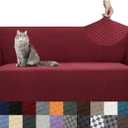 YEMYHOM Couch Cover Latest Jacquard Design High Stretch Sofa Covers for 3 Cushion Couch, Pet Dog Cat Proof Slipcover Non Slip Magic Elastic Furniture Protector (Sofa, Christmas Wine Red) (Large (71"-91"))