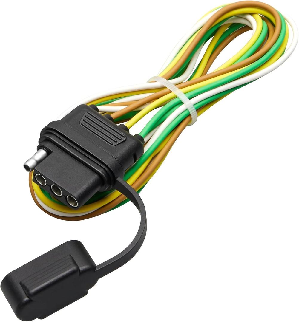 MECMO 4 Pin Vehicle Side Trailer Wiring Harness 49 Inch, 16AWG 4 Prong Trailer Light Plug Socket with Dust Cover, Truck 4 Way Flat Trailer Connector Female 4 Wire Replacement Trailer Hitch Wiring 4ft
