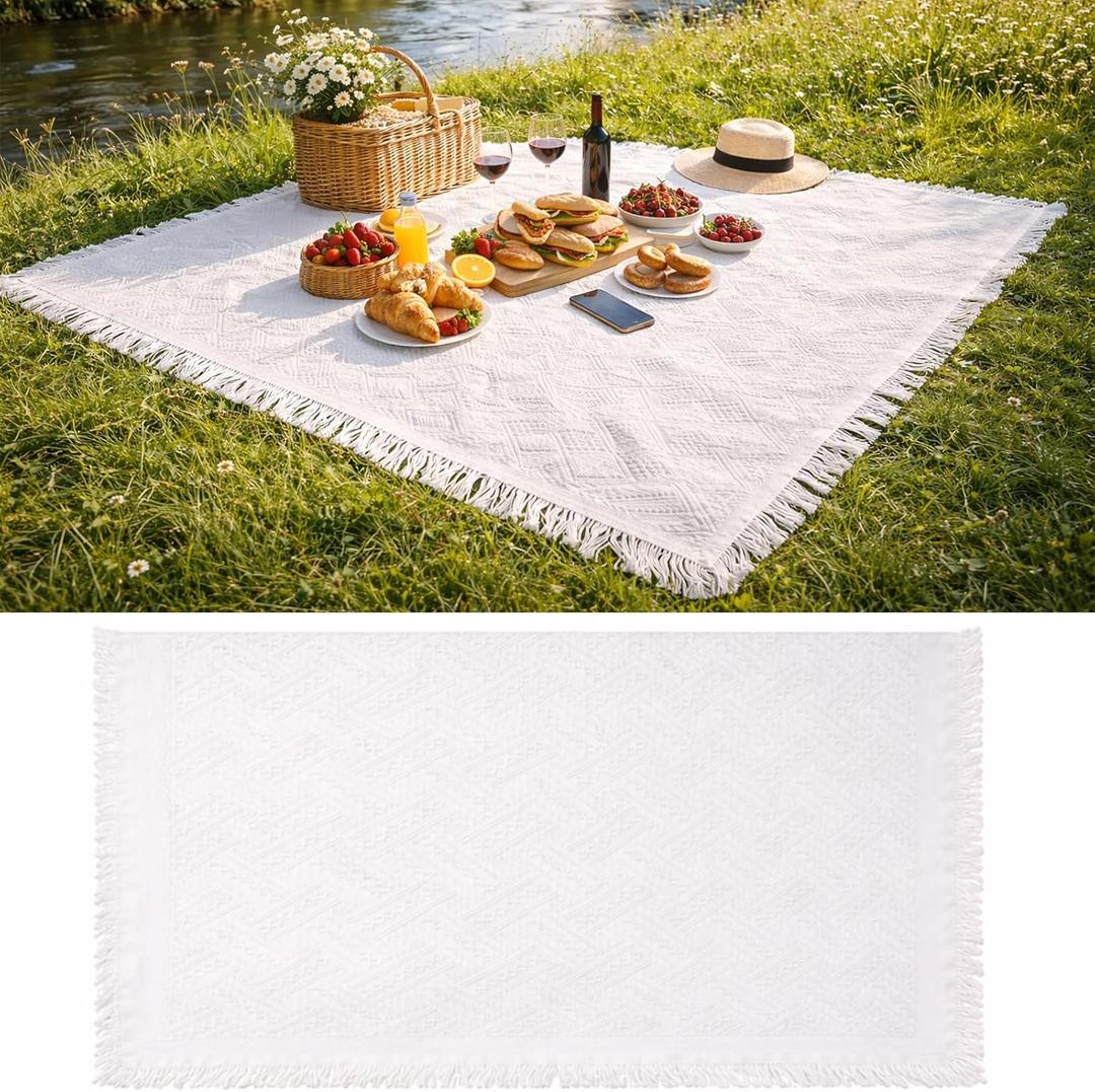 Extra Large Picnic Blanket 102x71 for 6-8 Adults, Boho Beach Blanket with Fringe, Oversize Foldable Outdoor Mat for Camping, Park, Lawn, Travel, Photoshoot & Aesthetic Decor