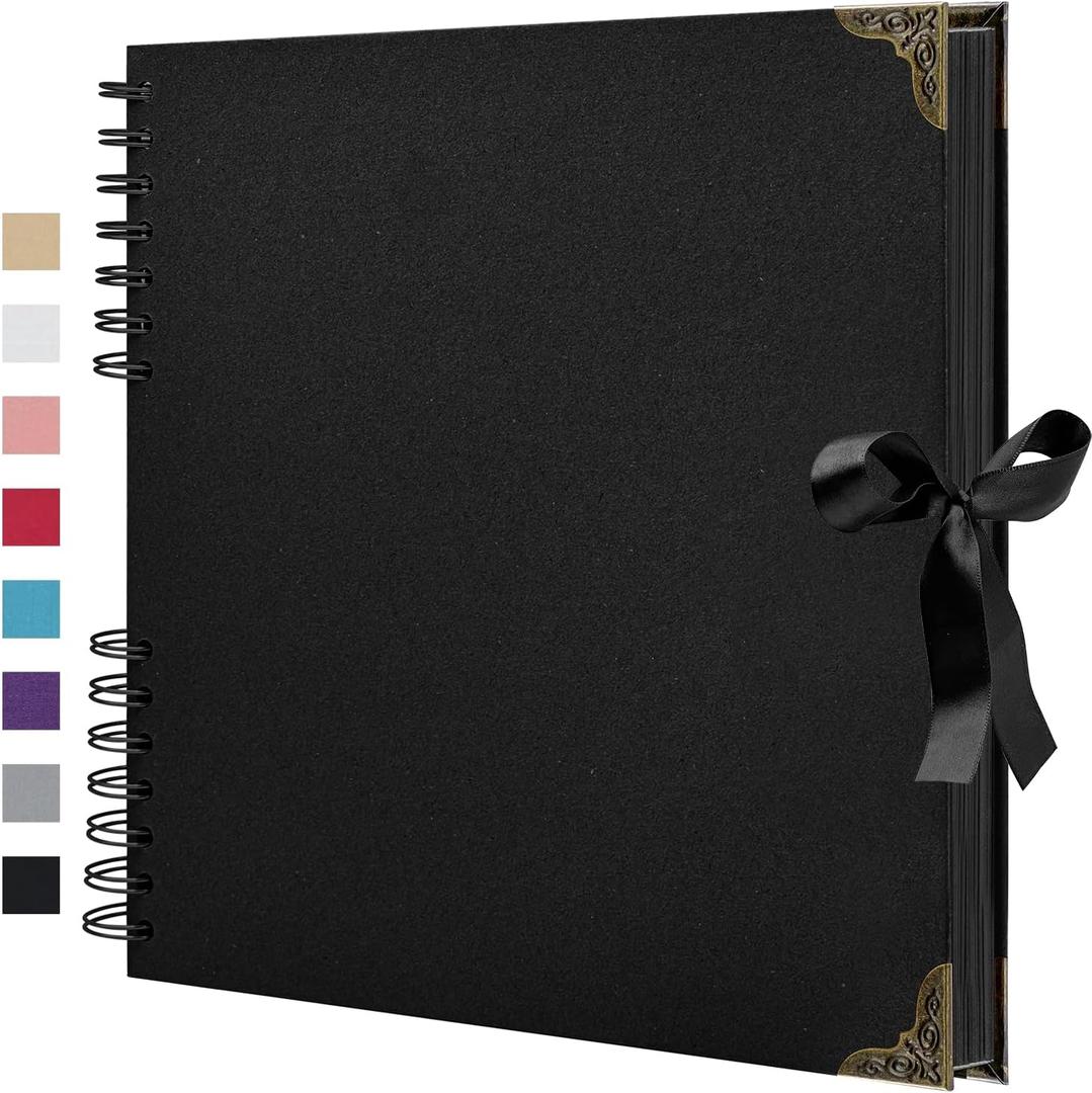 Scrapbook Album 10x10 Inch - Hardcover Kraft Paper Photo Album with 80 Pages, Memory Book for Wedding, Anniversary, Family, Christmas, Baby Shower, Ideal for Preserving Precious Moments (Black)