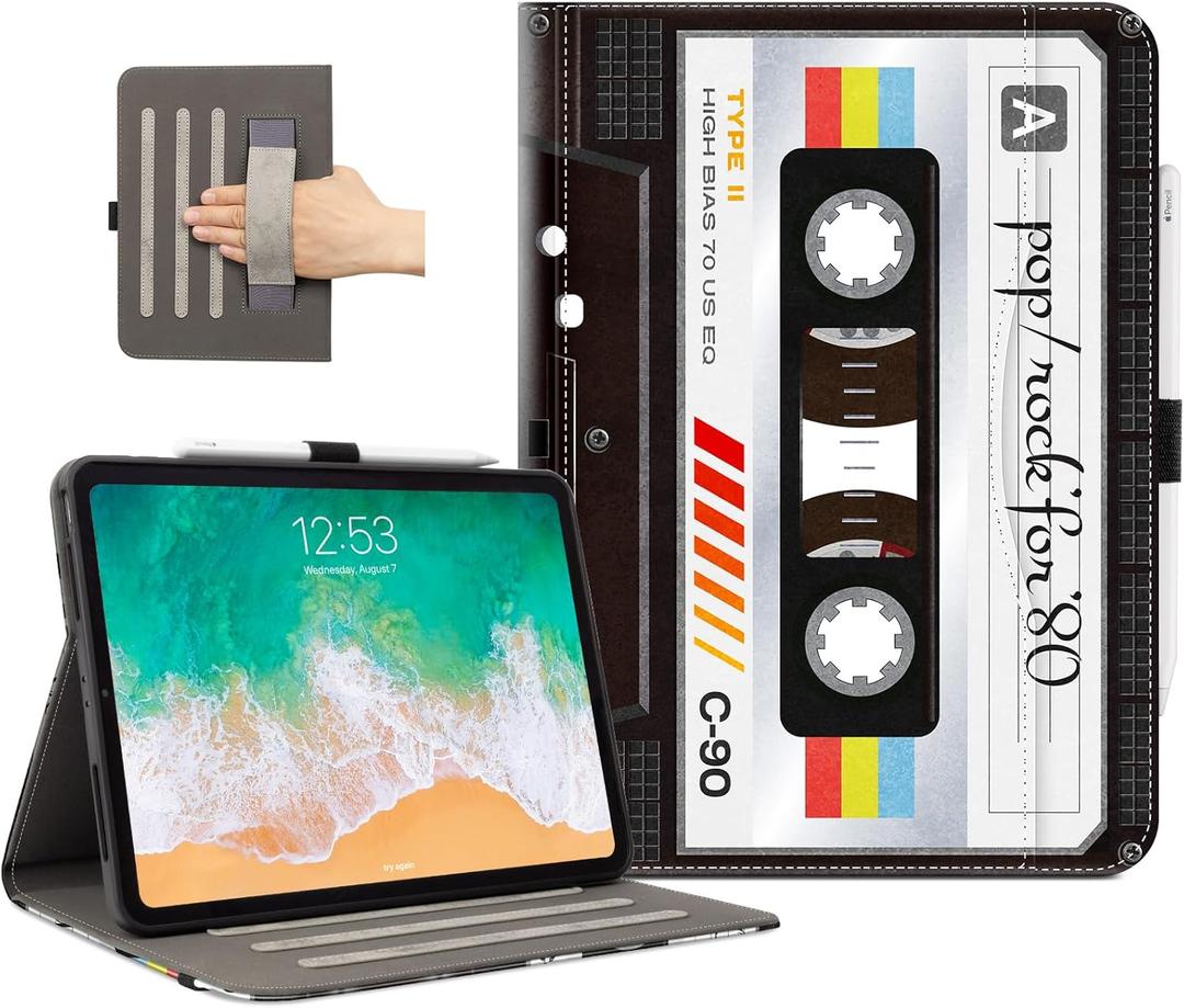 Lokigo for iPad Air 13 inch Case (M3 2025 / M2 2024) / iPad Pro 12.9 inch Case (6th/5th/4th/3rd Generation 2022/2021/2020/2018), with Pencil Holder & Auto Wake/Sleep, Black (Rock Tape)