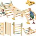 Tiny Land Pikler Triangle Set,7-in-1 Foldable Montessori Toddler Climbing Toys Indoor, Wooden Playground Jungle Gym for Kids, Climber Gift for Boys & Girls Toddler Climbing Toys (Morandi)