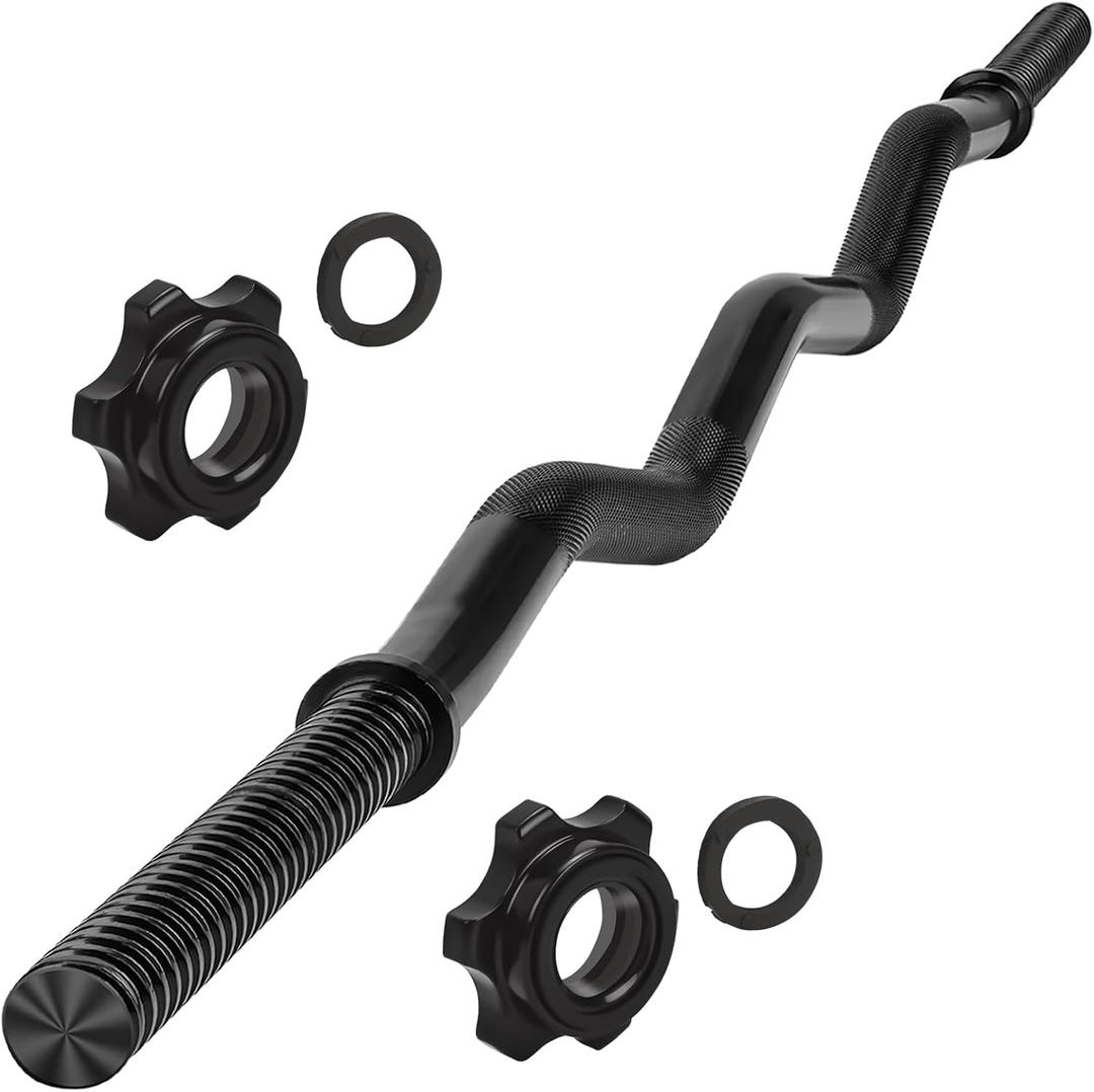 47" EZ Curl Bar - 1-Inch Weight Lifting Bar with 2 Star Collars, 220lb Capacity Curling Bar for Home Gym, Exercise Barbell for Biceps, Triceps, Hip Thrusts, Squats, Lunges