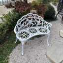 Patio Balcony Bench Double Seat, Anti-Rust Cast Aluminum Patio Garden Bench for Park Yard Outdoor Furniture White.1