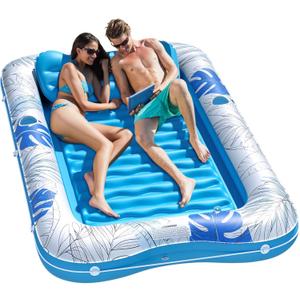Pool Floats Adult - Inflatable Tanning Pool Water Filled - 80" x 50" 4 in 1 Suntan Tub Lounge Raft with Removable Pillow and Cup Holders - Blow Up Pool Bed for Adult Kiddie (XL)