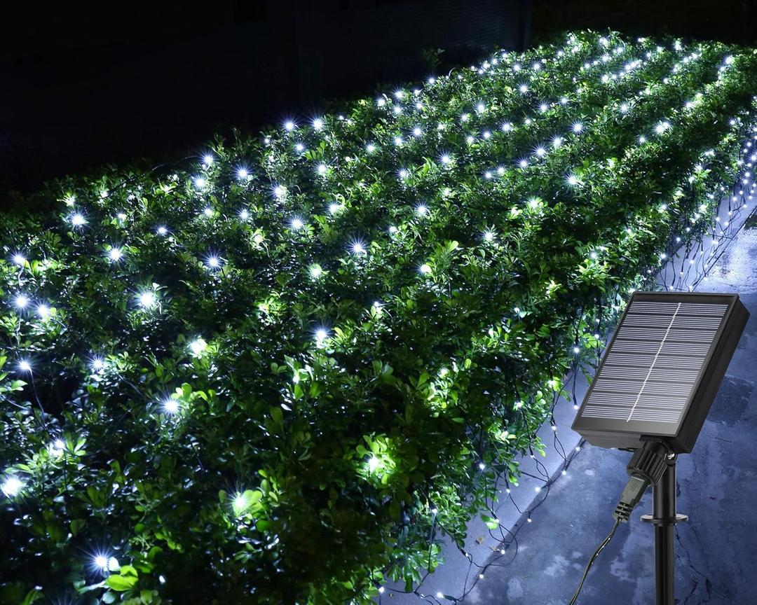 iBaycon 4ft  6ft Solar Net Mesh Lights, Solar Powered Christmas Net Light Outdoor Waterproof, 8 Modes Bush Netting Lights for Xmas Trees, Party, Garden, Wedding, Outdoor Decorations (White, 1PACK)