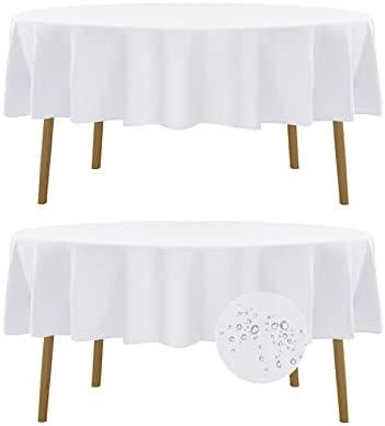 Fokitut 2 Pack Waterproof Round Tablecloth, 90 Inch, Stain Resistant and Wrinkle Polyester Table Cloth, Fabric Table Cover for Kitchen Dining, Wedding, Party, Holiday Dinner-White