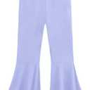 WDIRARA Girl's Flare Pants High Waisted Elastic Waist Bell Bottom Casual Pants (Purple)