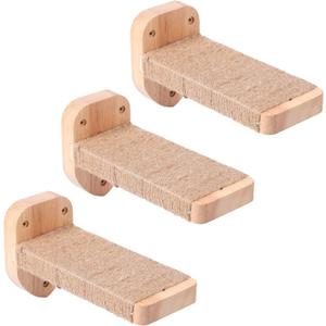 3pcs Cat Wall Steps, Climbing Mounted Furniture, Shelves With Hemp Rope Covered, Solid Wood Ladder for Playing and Climbing (Standard-Wood)