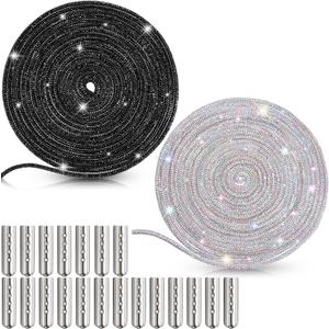 MTLEE Rhinestone Shoe Laces Bling Shoe Laces Rhinestone Diamond Hoodie String Glitter Cords for Sneakers with Aglets (Black)