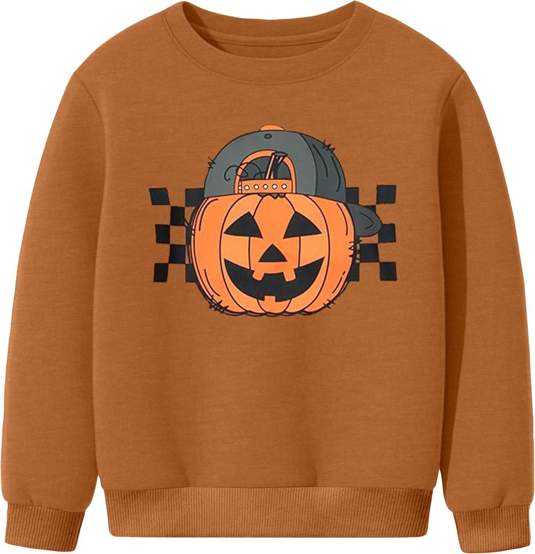 Girl Boy Pumpkin Ghost Pullover Long Sleeve Cute Spooky Tops Halloween Sweatshirt (Orange)