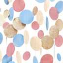 Champagne Gold Dusty Pink Blue Cream Beige Circle Dot Hanging Streamer Polka Dot Garland Banner for Baby Shower Birthday Wedding Bridal Shower Engagement Boho Gender Reveal Party Decorations Supplies