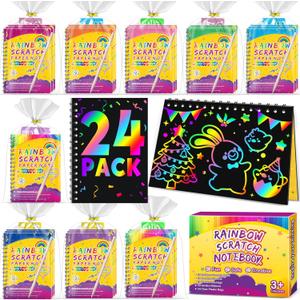 Party Favors for Kids 4-8-12: 24 Pack Scratch Rainbow Art Crafts Notebook, Coloring Book Goodie Bags Stuffers Kit, Bulk Birthday Gift Classroom Prizes Girl Boy Toddler
