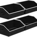 Storage Baskets for Shelves - Trapezoid Cube Storage Organizer Bins, Decorative Storage Baskets with Handles, Large Shelves Organizer for Home, Office, Dorm, Black, 4 Pack (16.5 Inch. - 4 Pack)