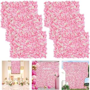 Pink Flower Wall Panel Background - 6 Packs Flowers Backdrops Spring Tea Party Girls Birthday Princess Wedding Bridal Shower Pink Floral Anniversary Ceremony Decor