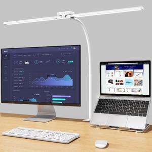 EppieBasic LED Desk Lamp, 24W Double Head Desk Light,Architect Clamp Task Table Lamp, Office Desk Lamps Super Bright Extra Wide Area Drafting Work Light for Workbench, Reading, Monitor (White)