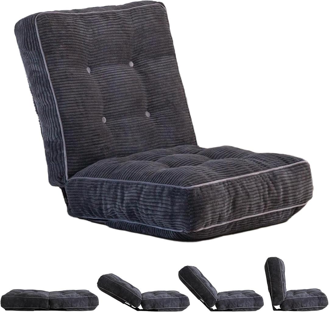 MAXYOYO Adjustable Floor Chair with Back Support, Gaming Floor Meditation Chair with Tufted Cushion, Adults Lounge Couch Folding Sofa Seat for Reading Meditating Sleeping, Dark Grey (Standard)