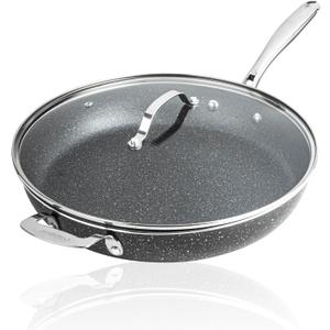Granitestone Ceraluxe 14 Inch Frying Pan with Lid, Family Sized Large Frying Pan Skillet with Ceramic Nonstick Coating, Non Toxic PFOA Free, Oven and Dishwasher Safe - Black