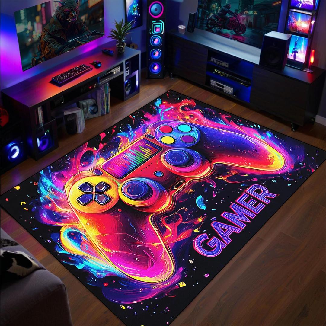 Gamer Rug for Boys Room - Gaming Rug, 3'X5' Colorful Gaming Carpet for Teens Boys Playroom, Cool Video Game Carpet for Bedroom Living Room Playroom Gameroom Decor Floor Mats
