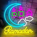 Ramadan Neon Sign Dimmable Moon Castle Neon Sign for Wall Decor Festival Light Sign led Window Light for Bedroom, Happy Lantern Light up Sign for Home, Holiday Party