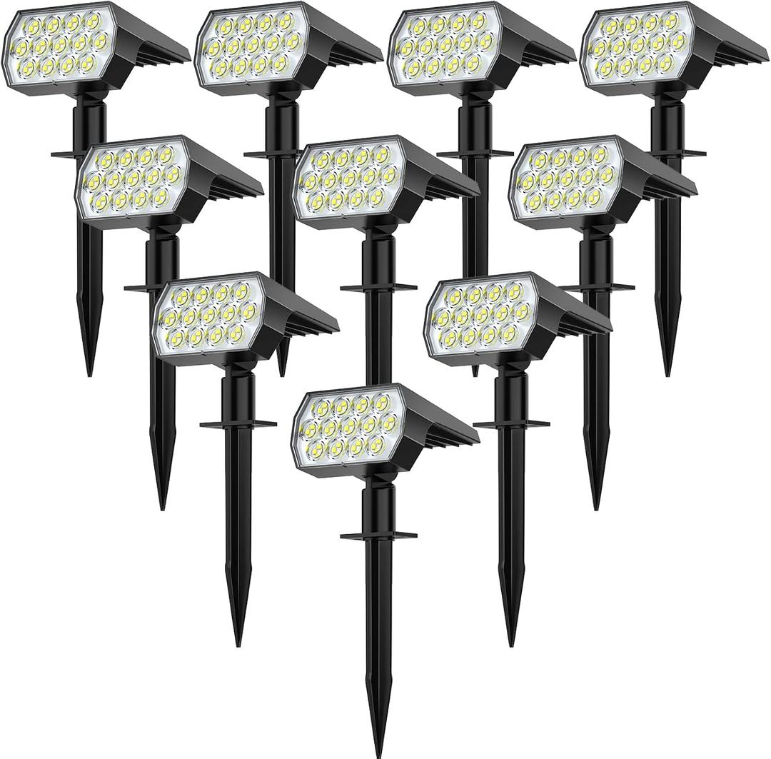 WELALO Solar Spot Lights Outdoor, [10 Pack/65 LED/3 Modes] Solar Landscape Spotlights, Solar Powered Security Lights, IP68 Waterproof Wall Lights for Outsides Walkway Yard Garden Driveway(Cool White)