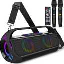 Rechargeable Karaoke Party Speaker (160W) Portable with 2 Wireless Microphones for Adults,30000mAh,LED Light Show,HD Stereo,Bass Up,Bluetooth/Remote/AUX/USB/TF Play for Home,Tv,Camping,Beach,Outdoor