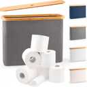 LONBET Toilet Paper Storage for 12 Rolls, Stackable & Foldable - The Ultimate Bathroom Organizer - Waterproof Basket with Bamboo Lid - Elegant Toilet Paper Storage Holder, Gray (Grey)