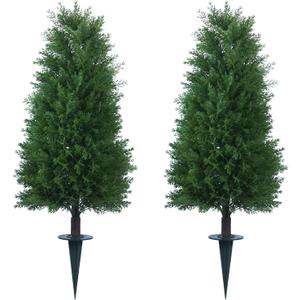 3FT Artificial Cedar Topiary Ball Trees with Ground Spike, 2 Pack UV Resistant Artificial Shrubs, Fake Evergreen Artificial Plant Brush for Indoor Outdoor Front Porch Garden