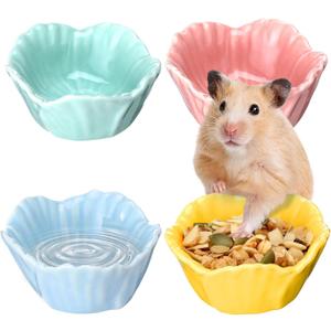 4 Pack Small Ceramic Pet Hamster Bowl, 2.68 x 2.68 x 1.38 Inch Flower Shaped Small Water and Food Bowl Feeder Dish for Guinea Pig Parrots Gerbil Rat Mice Rabbit Chinchilla, Easy to Clean Anti Flipping