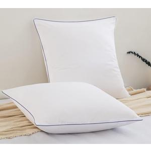 DAUAOTO Euro Shams 26"x26" Square Pillow Cushion Cover 2 Pieces Set Microfiber (White with Decorative Navy Piping)