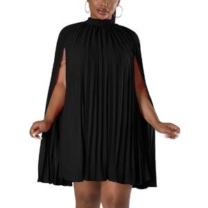 Womens Casual Cape Sleeve Pleated Split Short Dress Loose Fit Cocktail Party Flowy Dress (Medium, 23black)