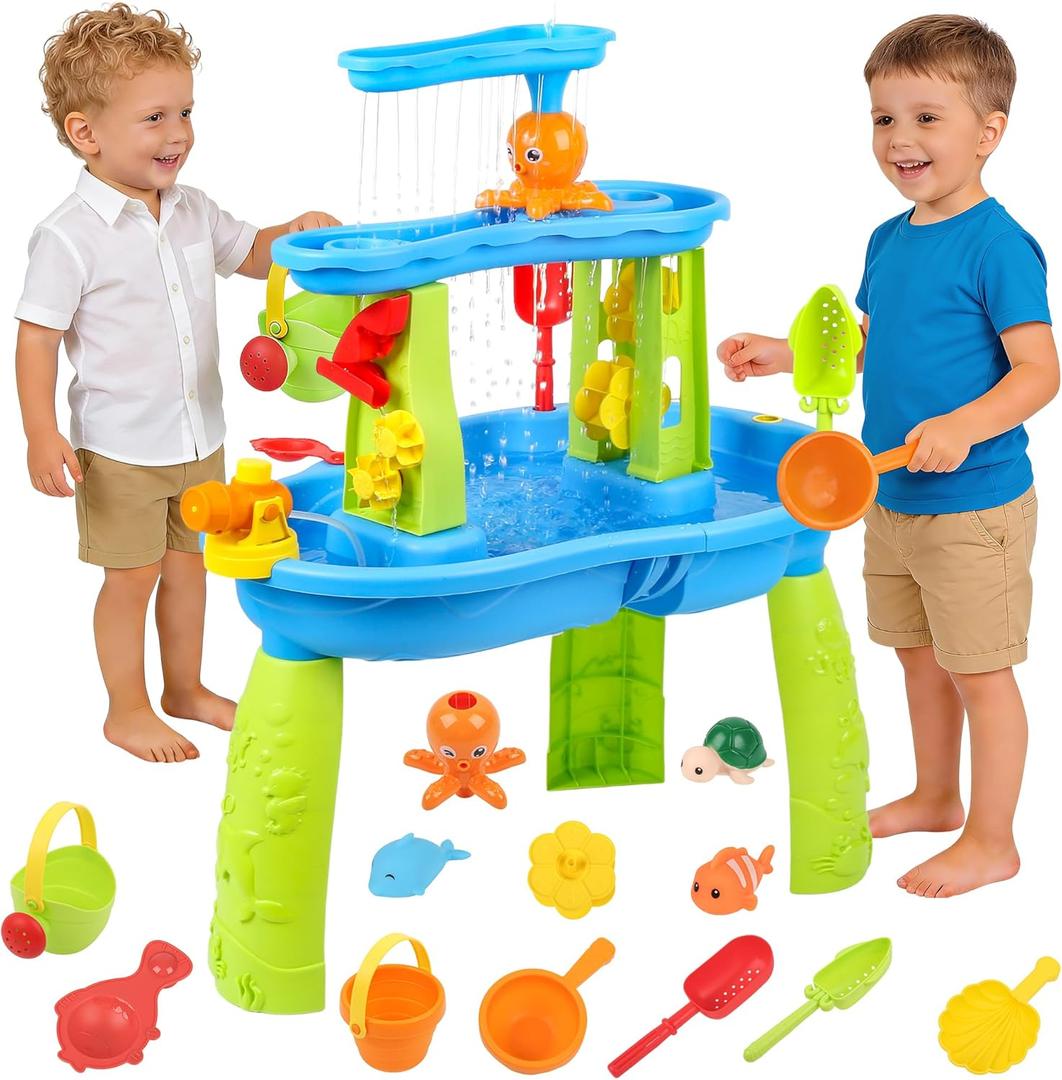 2026 Upgraded Toddler Sand Water Table Toy, Summer Outdoor Beach Sensory Activity Playset and Water Table Toys, Party Birthday Gifts for Girl Boy Age 4+ (Blue)