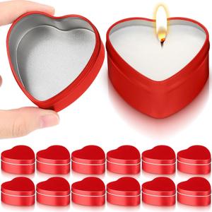 Vesici 12 Pcs Mother's Day 6.5 oz Heart Shaped Candle Tins with Lids Red Empty Candle Jars Containers Cans Heart Box for Making Candles Mother's Day Wedding