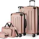 Amazon Basics 4-Piece Luggage Set, Hardside Spinner Suitcases with Multidirectional Wheels (22" Carry-On and 28" Checked), Plus 15-inch Tote Bag and 10-inch Compact Travel Bag, Rose Gold