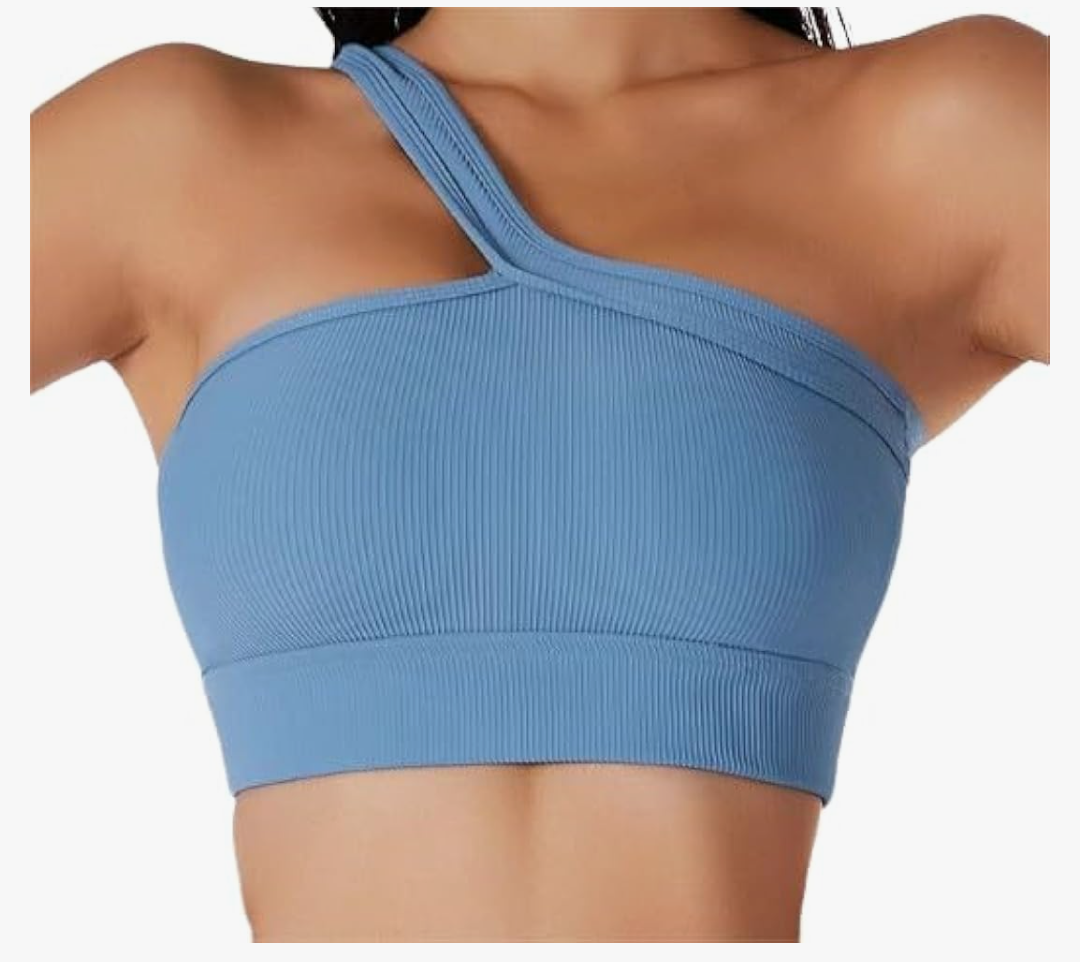 Rib Tops Gym One Shoulder Bra One Strap Bra One Shoulder Workout Top Athletic Tops for Women Seamless Lonng Crop Tank L