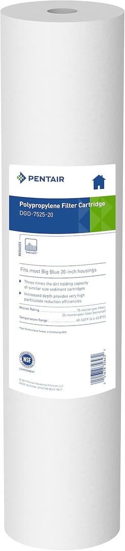 Pentair Pentek DGD-7525-20 Big Blue Sediment Water Filter, 20-Inch, Whole House Dual-Gradient Density Spun Polypropylene Replacement Cartridge, 20" x 4.5", 25 Micron